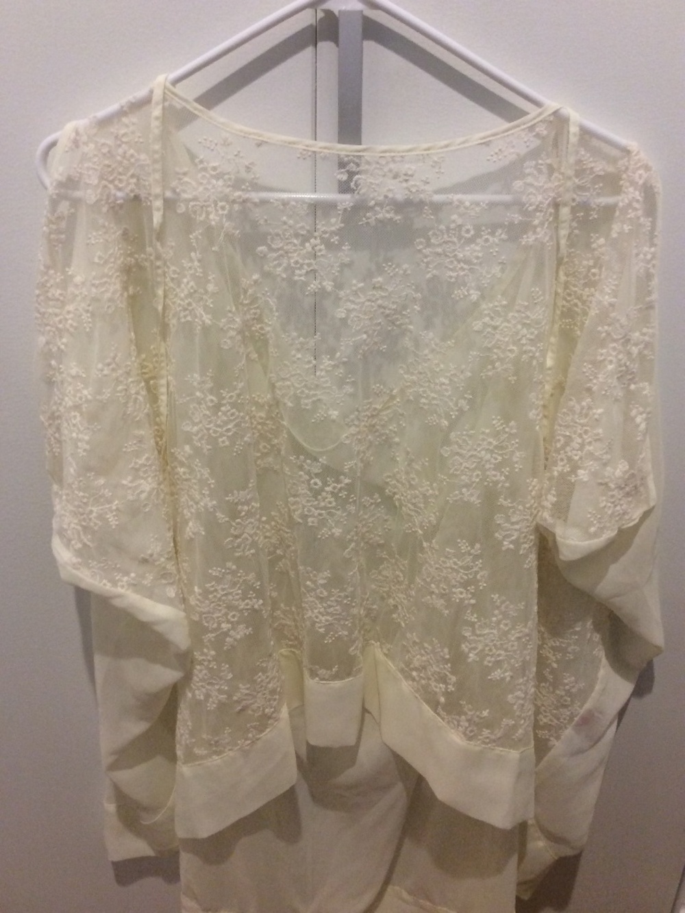 Filomena Fernandez Sheer cream top, 2 ties for closure, extra roomy used